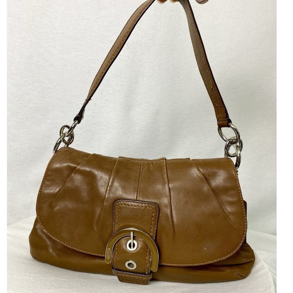 Y2K Coach Soho Shoulder Bag Brown Leather Buckle Flap Hobo Purse Vintage It Girl